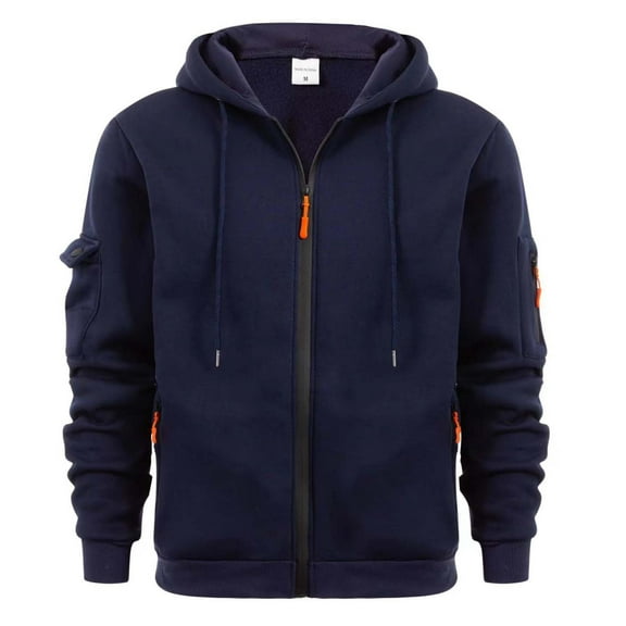 safuny Men's Fashion Outwear Zipper Stand Collar Pullover Long Sleeve Tops Casual Loose Shirts Workout Fall Winter Hoodie Sweatshirts with Pockets Big&Tall Blue S