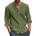 thumbnail image 1 of safuny Men's Fashion Solid Color Button Down Cardigan Long Sleeve Button Up Blouses Workout Loose Tops Clearance Stand Collar Shirts Fall Casual Relaxed Cotton Lined Green XXXXL, 1 of 6