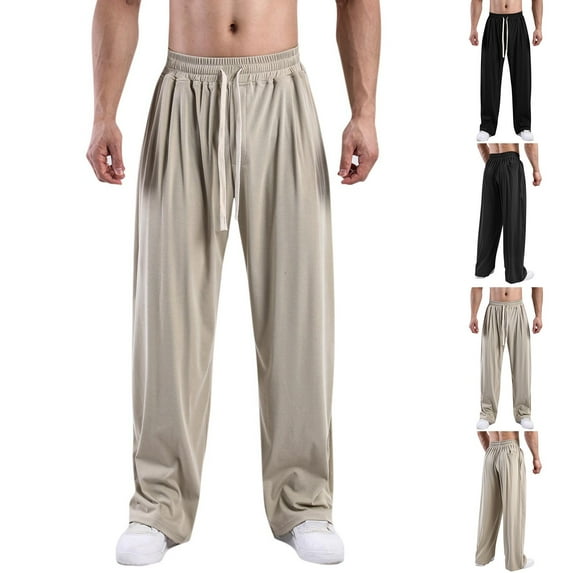 safuny Men's Fashion Solid Color Lounge Pants Casual Elastic Waist Trousers Big&Tall Sports Sweatpants Clearance Jog Pants Wide Leg Pants with Pockets Activewear Black L