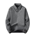 thumbnail image 1 of safuny Men's Fashion Solid Color Pullover Casual Cotton Winter Thicken Fake Two Piece Tops Big&Tall Outwear Lapel Sweatshirts Button Clearance Long Sleeve Shirts Gray XL, 1 of 7