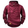 thumbnail image 1 of safuny Men's Fashion Solid Color Pullover Casual Sports Workout Loose Cargos Hoodies Shirts Big&Tall Crew Neck Sweatshirts Quarter Zipper Outdoors Long Sleeve Tops Red S, 1 of 5