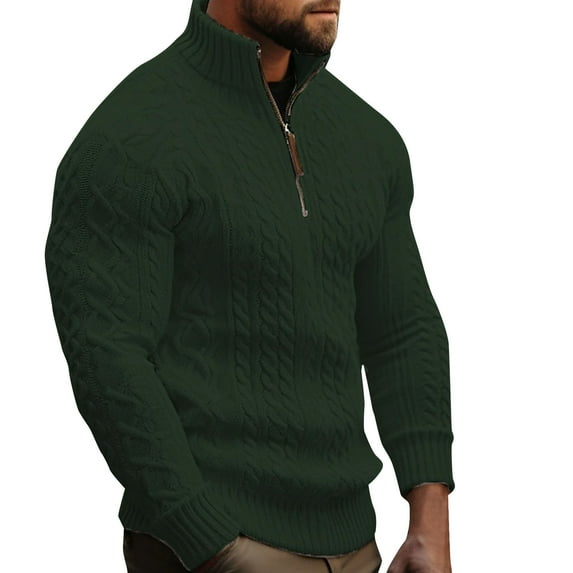 safuny Men's Fashion Solid Color Pullover Stand Collar Sweatshirts Zipper Casual Retro Knitted Sweaters Loose Ribbed Shirts Big&Tall Workout Stretch Long Sleeve Tops Green M