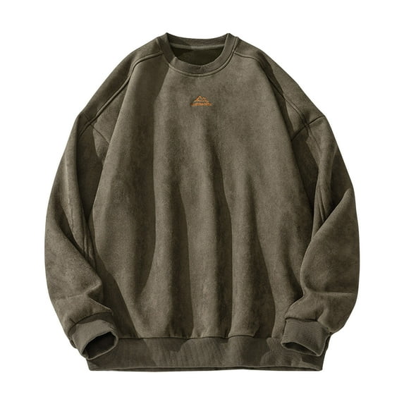 safuny Men's Fashion Solid Color Retro Pullover Long Sleeve Sports Tops Fall Winter Casual Activewear Outwear Crew Neck Sweatshirts Loose Basic Shirts Big&Tall Green M