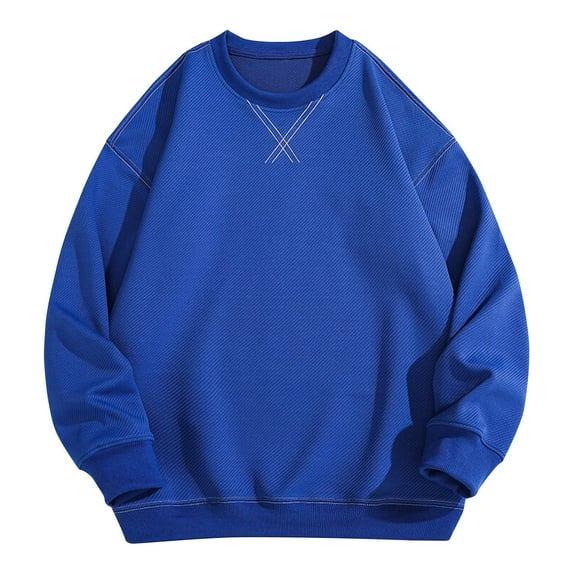safuny Men's Fashion Solid Color Thermal Pullover Crew Neck Sweatshirts Long Sleeve Basic Tops Loose Shirts Big&Tall Casual Retro Workout Blue XL