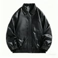 thumbnail image 1 of safuny Men's Faux Leather Jacket Full Zip Front Lapel Pocketed Casual Outerwear Black XL, 1 of 7