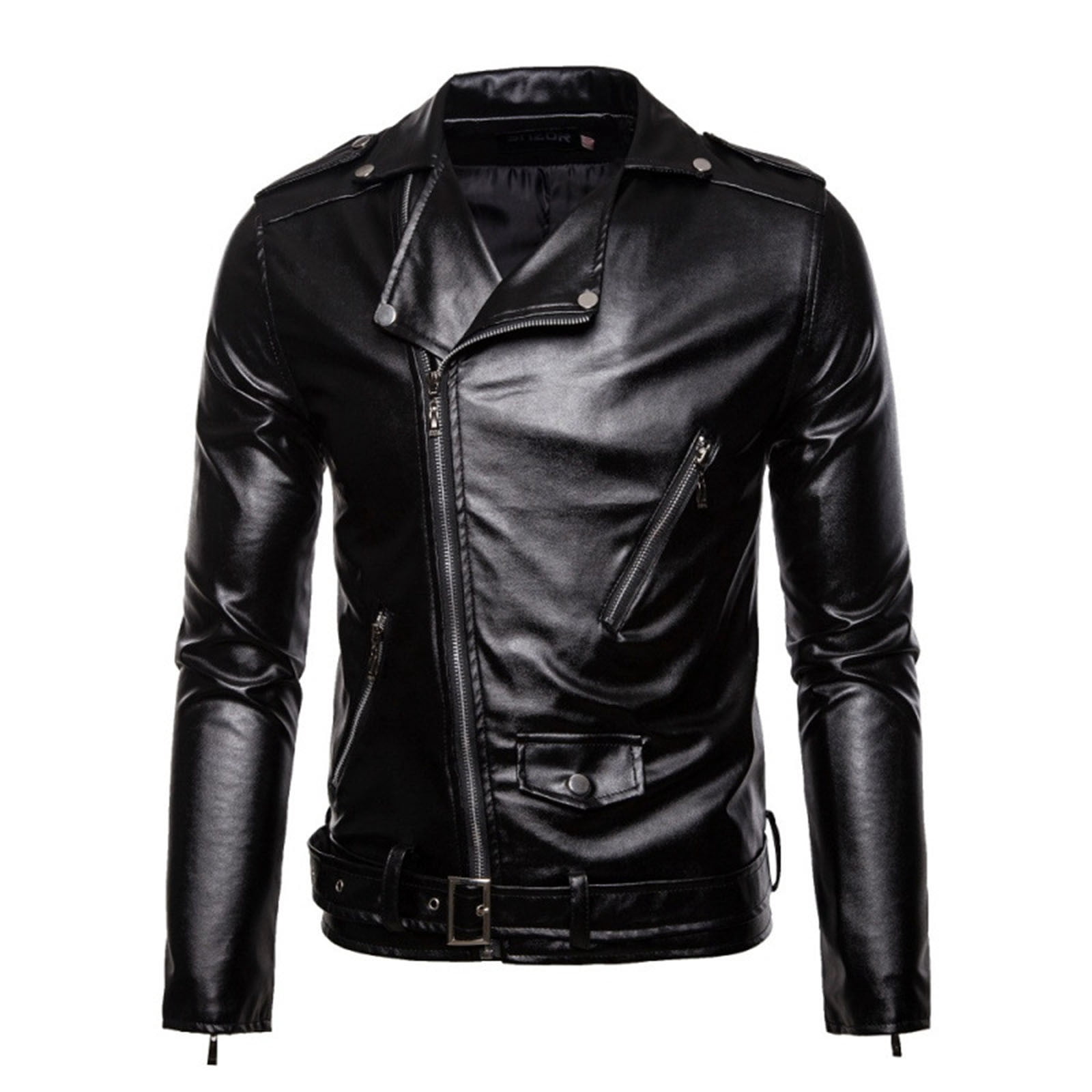safuny Men's Faux Leather Jacket Stylish Zipper Coat Long Sleeve Windproof able Casual Outwear Winter Fashion Jacket for Outdoor Daily Wear Black XL
