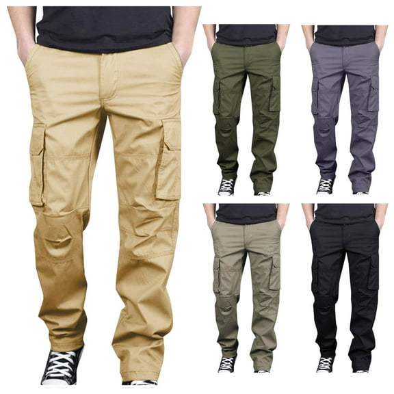 safuny Men's Full Length Pants Cargo Pants Sweatpants Casual Athletic Multi Pocket Straight Leg Trousers Big Men's Relaxed Fitted Cotton Lined Joggers Workout Green L