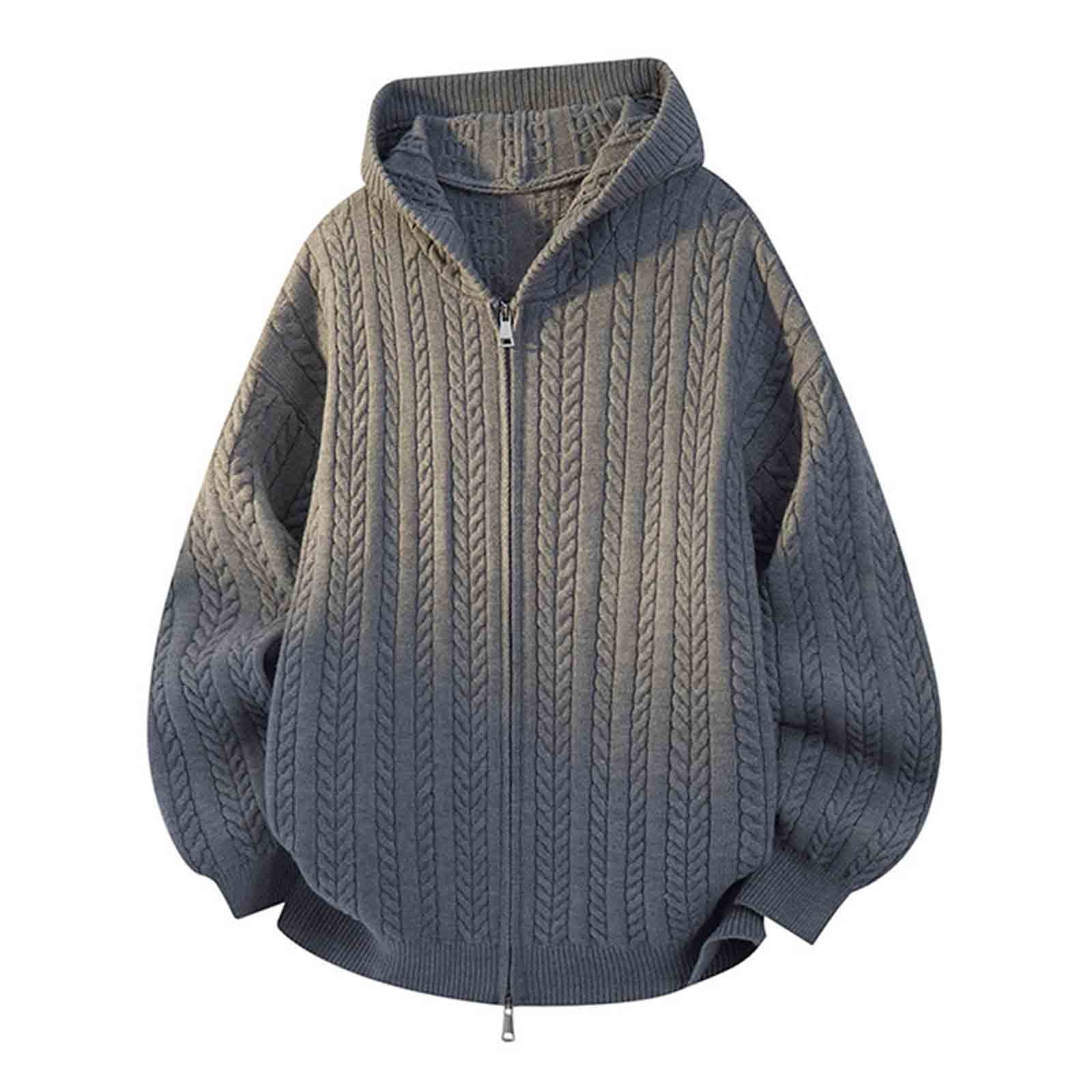 Zipper Hooded Cable Knit Sweater Safuny Men