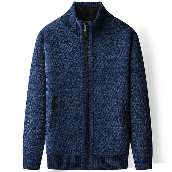 safuny Men's Full Zip Sweater Jacket Stand Collar Long Sleeve Pocketed Knitted Warm Casual Daily Outerwear Navy XXXL