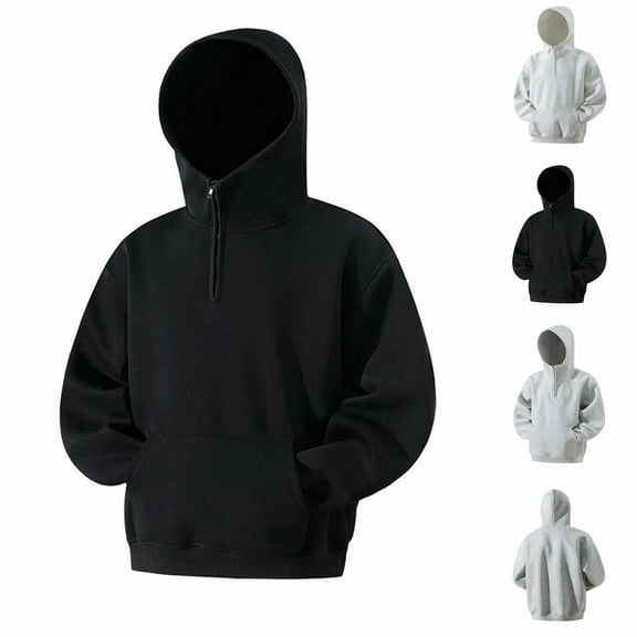 safuny Men's Half Zip Hoodie Casual Oversized Pullover Sweatshirt with Pocket Black L