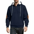 thumbnail image 1 of safuny Men's Henley Hoodie Cable Knit Elbow Patch Casual Long Sleeve Pullover Navy S, 1 of 5