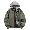 thumbnail image 1 of safuny Men's Hooded Jacket Lightweight Windbreaker Casual Fleeve Lined Fall Winter Coat Full Zip Outdoor Outwear Army Green XL, 1 of 3