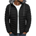 thumbnail image 1 of safuny Men's Hooded Jacket Padded Jacket Warm Outdoor Jacket Full Zip Closure Adjustable Hood Cargo Pockets able Casual Wear Spring Winter for Travel Black XL, 1 of 6