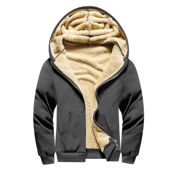 safuny Men's Hooded Jacket Regular Hooded Long Sleeve Fleece Lined Warm Casual Daily Outerwear Gray XXXL