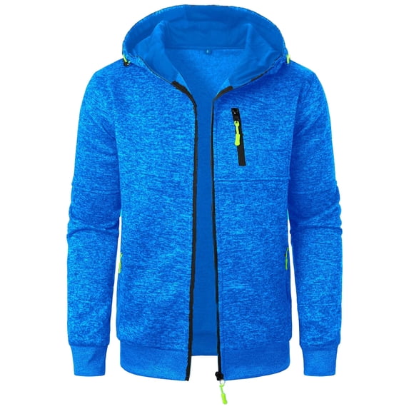 safuny Men's Hooded Long Sleeve Casual Jacket Multiple Pockets Breathable Fabric Lightweight Outdoor Fitness Training Coat Suitable for Summer Activities Fashion Sportswear Blue XL