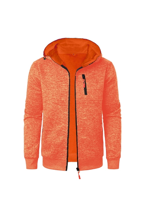 Men's Hooded Long Sleeve Casual Jacket Multiple Pockets Breathable Fabric Lightweight Outdoor Fitness Training Coat Suitable for Summer Activities Fashion Sportswear Orange S