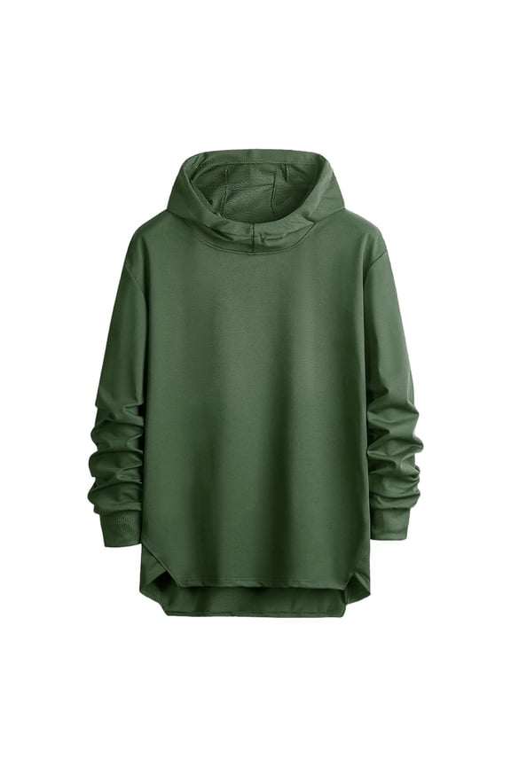 Men's Hooded Long Sleeve Pullover Sweatshirt Solid Color Casual Fashion Comfortable Daily Wear Nylon Spandex Great for Outdoor Activities Lightweight Sweater Army Green L
