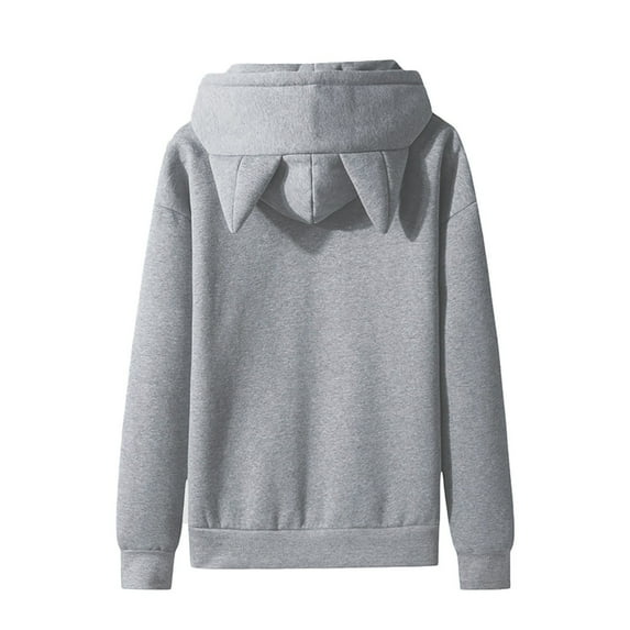 safuny Men's Hooded Pullover Loose Sweatshirt Pocket Long Sleeve Athletic Workwear Casual Sports Solid Color Cute Ear Crew Neck Drawstring Holiday Fashion Gray M