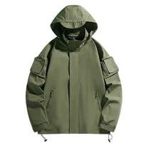 safuny Men's Hooded Softshell Jacket Waterproof Windbreaker Insulated Fall Winter Rain Jackets Army Green L