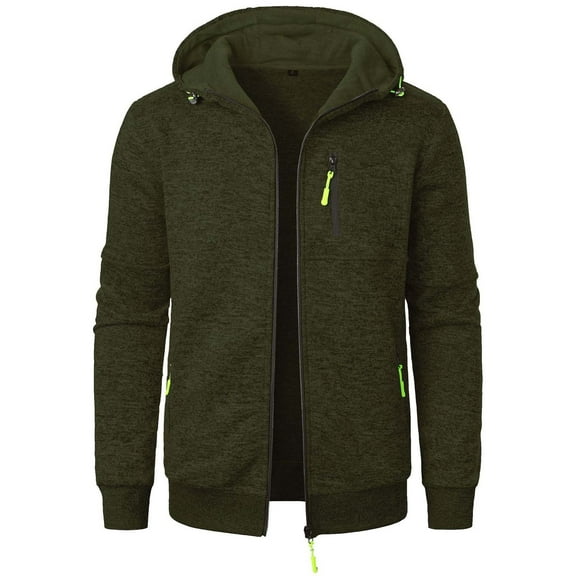 safuny Men's Hooded Sports Jacket Lightweight Casual Wear Multiple Pockets Breathable Fabric Outdoor Training Daily Use Fashionable Style Army Green S
