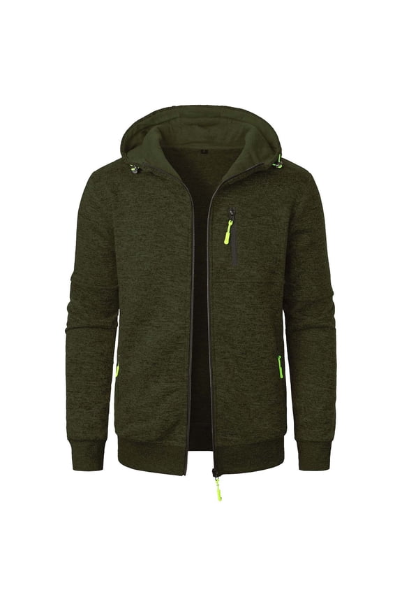 Men's Hooded Sports Jacket Lightweight Casual Wear Multiple Pockets Breathable Fabric Outdoor Training Daily Use Fashionable Style Army Green S
