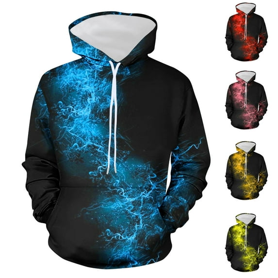 safuny Men's Hooded Sweatshirt Pocket Spring Dipdye Printed Fashion Trendy Pullover Long Sleeve Fall Tees Crew Neck Drawstring Holiday Casual Relaxed Blue S
