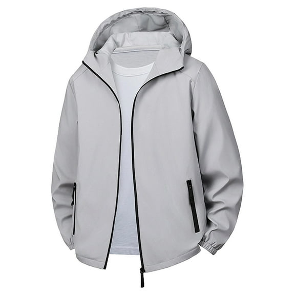 safuny Men's Hooded Zipper Cardigan Jacket Long Sleeved Casual Lightweight Breathable Fabric Outdoor Fashion for Daily Wear Summer Apparel Gray M