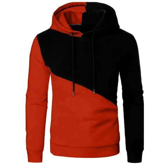 safuny Men's Hoodie Long Sleeve Color - Blocked Drawstring Hooded Sweatshirt Comfortable Casual Daily Pullover Red XXXL