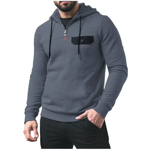 safuny Men's Hoodie Regular Sweatshirt Long Sleeve Pocketed Comfortable Warm Casual Daily Pullover Dark Gray L