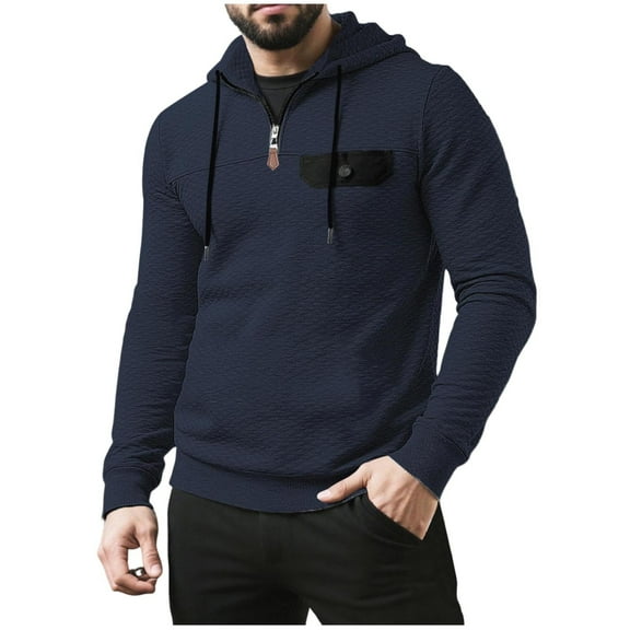 safuny Men's Hoodie Regular Sweatshirt Long Sleeve Pocketed Comfortable Warm Casual Daily Pullover Navy L