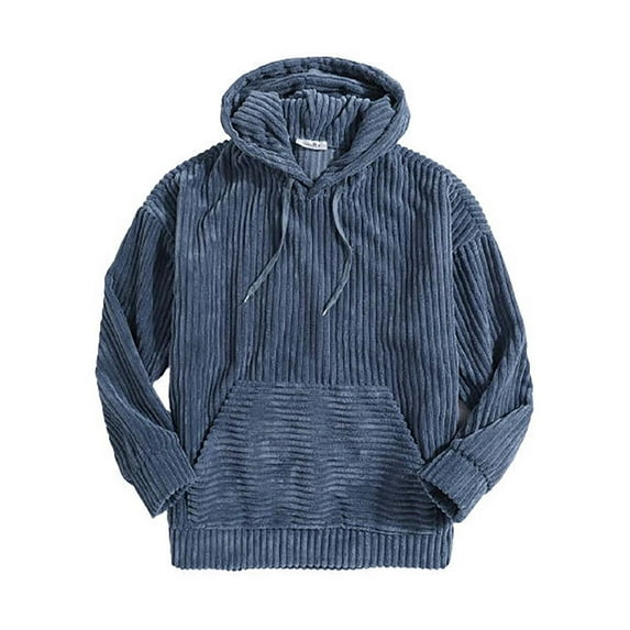 safuny Men's Hoodie Sweatshirt Loose Pullover Pocket Leisure Comfy Long Sleeve Holiday Crew Neck Drawstring Fall Tops Solid Fleece Shirts Trendy Blue XL