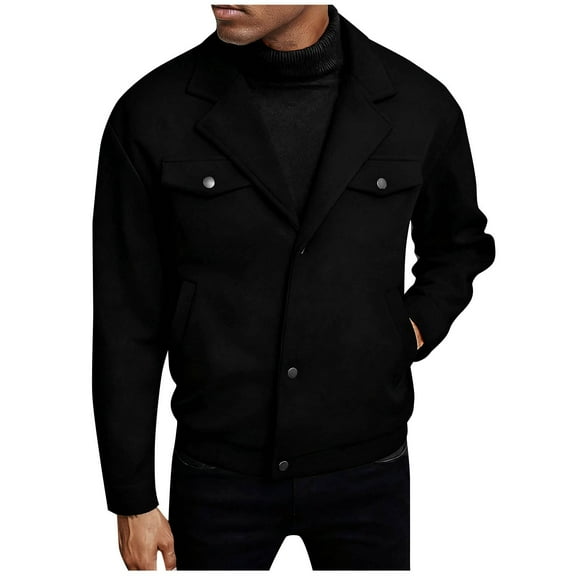 safuny Men's Jacket Button Down Lapel Jackets Lightweight Casual Business Coat with Pockets Warm Windbreak Coat Black L