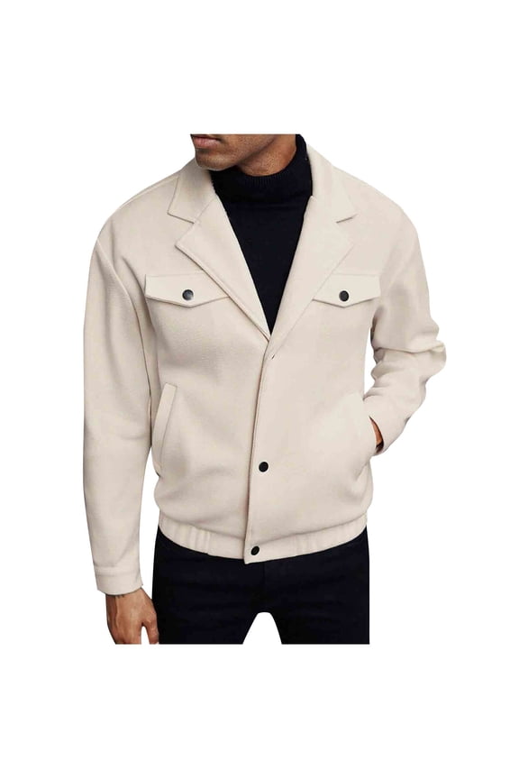 Men's Jacket Button Down Lapel Jackets Lightweight Casual Business Coat with Pockets Warm Windbreak Coat White S