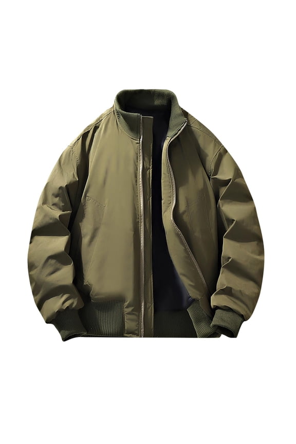 Men's Jacket Casual Fleeve Lined Fall Winter Outdoor Coat Full Zip Outwear Army Green XXL