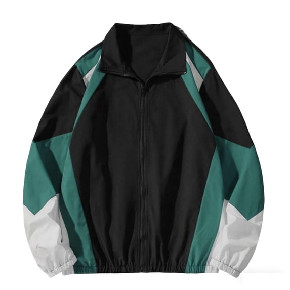 safuny Men's Jacket Lapel Long Sleeve Color - Blocked Coat Zip - Up Casual Sports Outdoor Outwear Green XXL