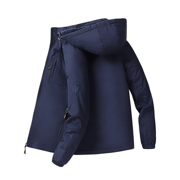 safuny Men's Jacket Winter Warm Fleece Lined Hooded Coat Solid Windbreaker Padded Jacket Dark Blue XXXXL