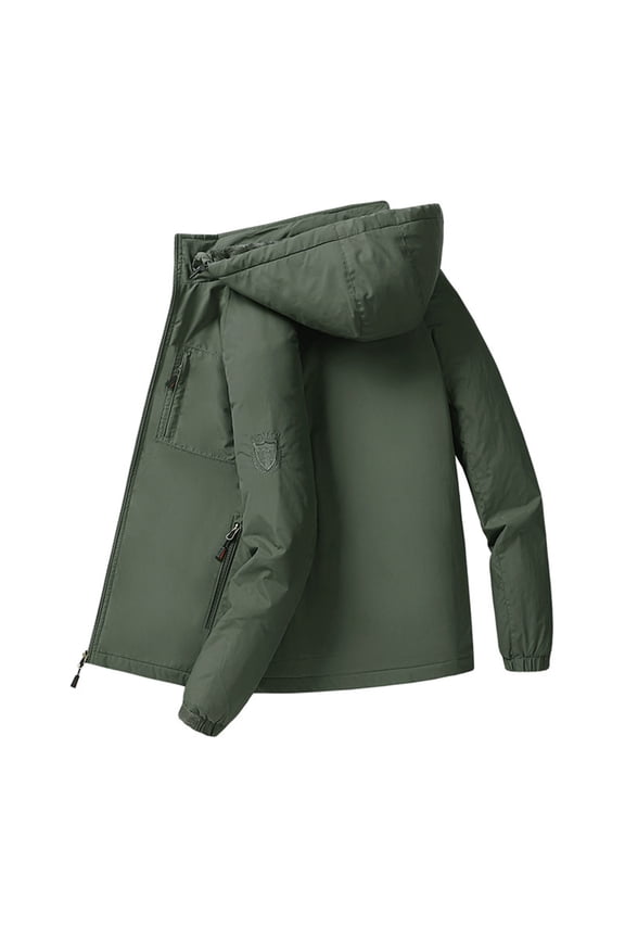 Men's Jacket Winter Warm Fleece Lined Hooded Coat Solid Windbreaker Padded Jacket Green XXL