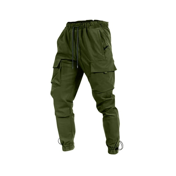 safuny Men's Jogger Pants Cargo Sweatpants Outdoors Running Solid Color Fashion Trousers Drawstring Casual Activewear Comfy Relaxed Baggy Pocket Pants Army Green XXXL