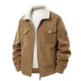 thumbnail image 1 of safuny Men's Lapel Fleece Lined Corduroy Denim Trucker Jacket Lapel Button Down Zip Coats with Pockets Khaki XXL, 1 of 3