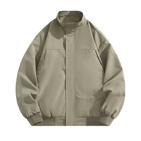 safuny Men's Lightweight Jacket Causal Lapel Solid Coats Fashion Crewneck Windbreaker Coats Brown XXL