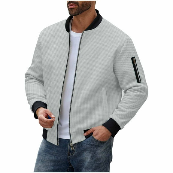 safuny Men's Lightweight Jacket Fall Windbreaker Casual Crewneck Zip Up Coats with Pockets Gray M