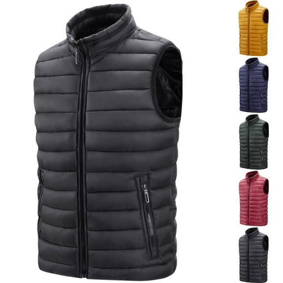 safuny Men's Lightweight Packable Insulated Puffer Vest Outerwear, Warm Winter Sleeveless Jacket for Golf Running Black L