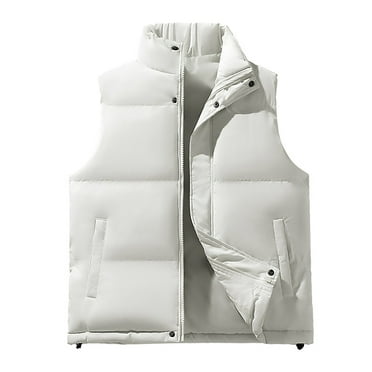 safuny Men's Lightweight Packable Insulated Puffer Vest Outerwear, Warm Winter Sleeveless Jacket for Golf Running White S