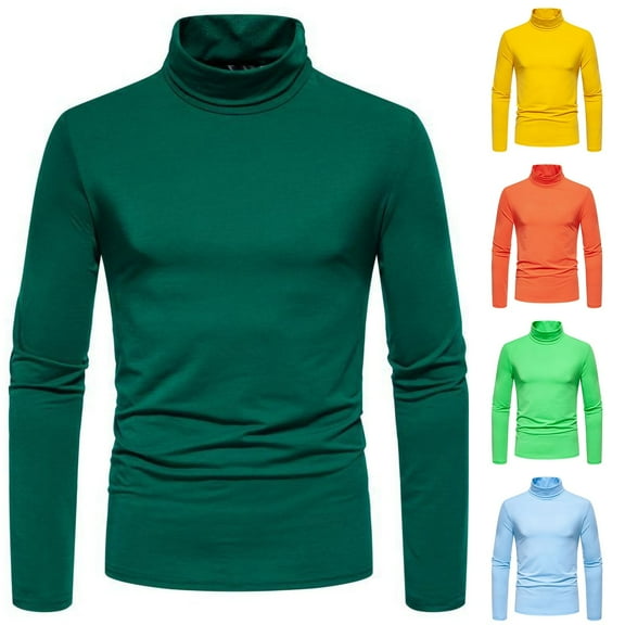 safuny Men's Long Sleeve Basic Tops Slim Basic Shirts Big&Tall Workout Casual Solid Color Thermal Pullover High Neck Sweatshirts Fashion Green L