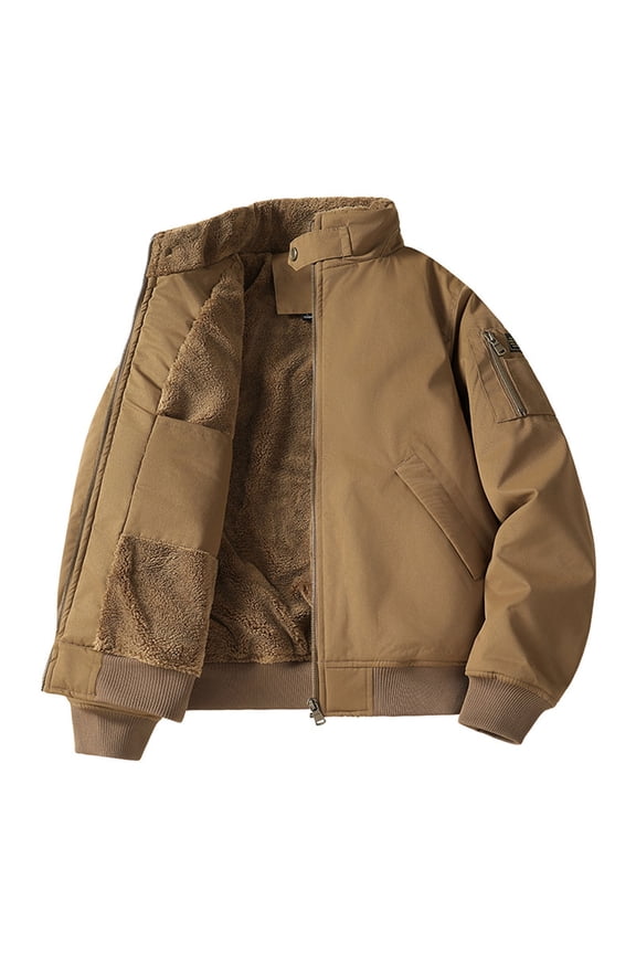 Men's Long Sleeve Lapel Lambskin Button Jacket Double-sided Workwear Fashion Casual Winter Coat Standard Thickness Daily Use Khaki XXXL