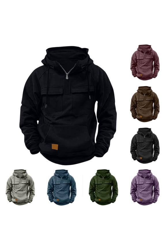 Men's Long Sleeve Quarter Zipper Tees Stylish Cargo Tops with Pockets Big&Tall Crew Neck Hoodie Sweatshirts Retro Pullovers Workout Casual Sports Gym Green L