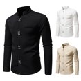 thumbnail image 1 of safuny Men's Long Sleeve Shirt Renaissance Crewneck Shirt Slim Novelty Button Vintage Top​ Black L, 1 of 8
