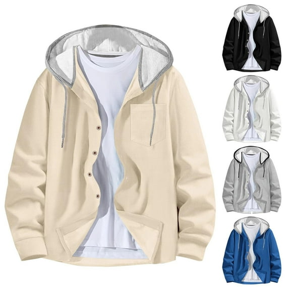 safuny Men's Long Sleeve Shirts Loose Tops Cotton Big&Tall Outwear Fashion Casual Hoodies Waffle Cardigans Sweatshirts Button Sports Color Block Pullover Black L