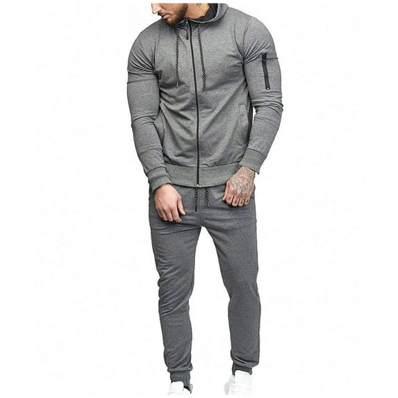 safuny Men's Long Sleeve Sports Zipper Tracksuits Fall Winter Casual Cotton Cardigans Joggers Pants Drawstring Jackets Lounge Sets Sweatshirts 2 Piece Outfits Big&Tall Gray XXXXL