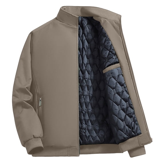 safuny Men's Long Sleeve Stand-up Zipper Coat Lightweight Breathable Soft Fabric Casual Outerwear Daily Use Fashionable Style Khaki L